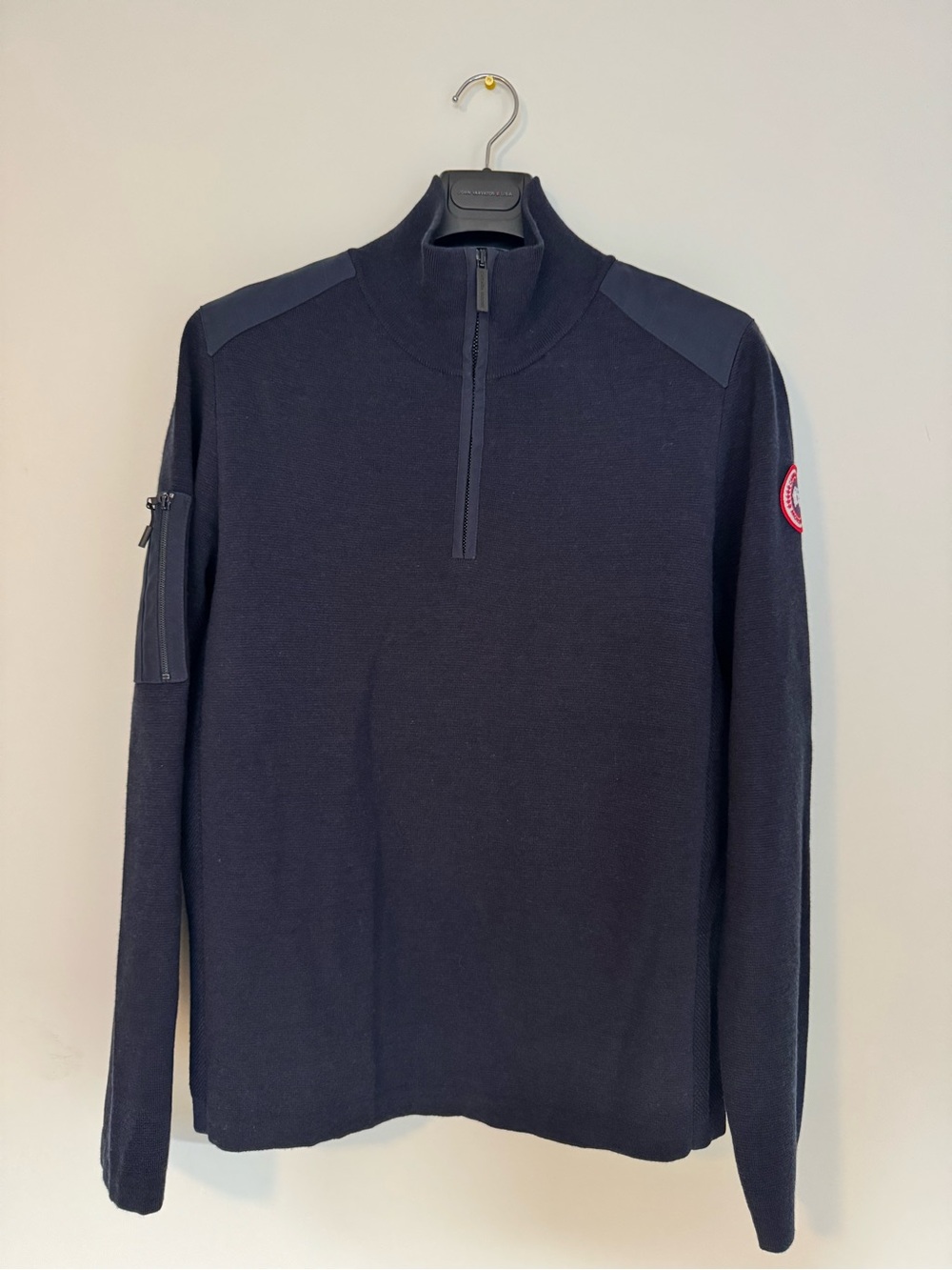 Canada Goose Navy Half-Zip Sweater with Sleeve Pocket Patch